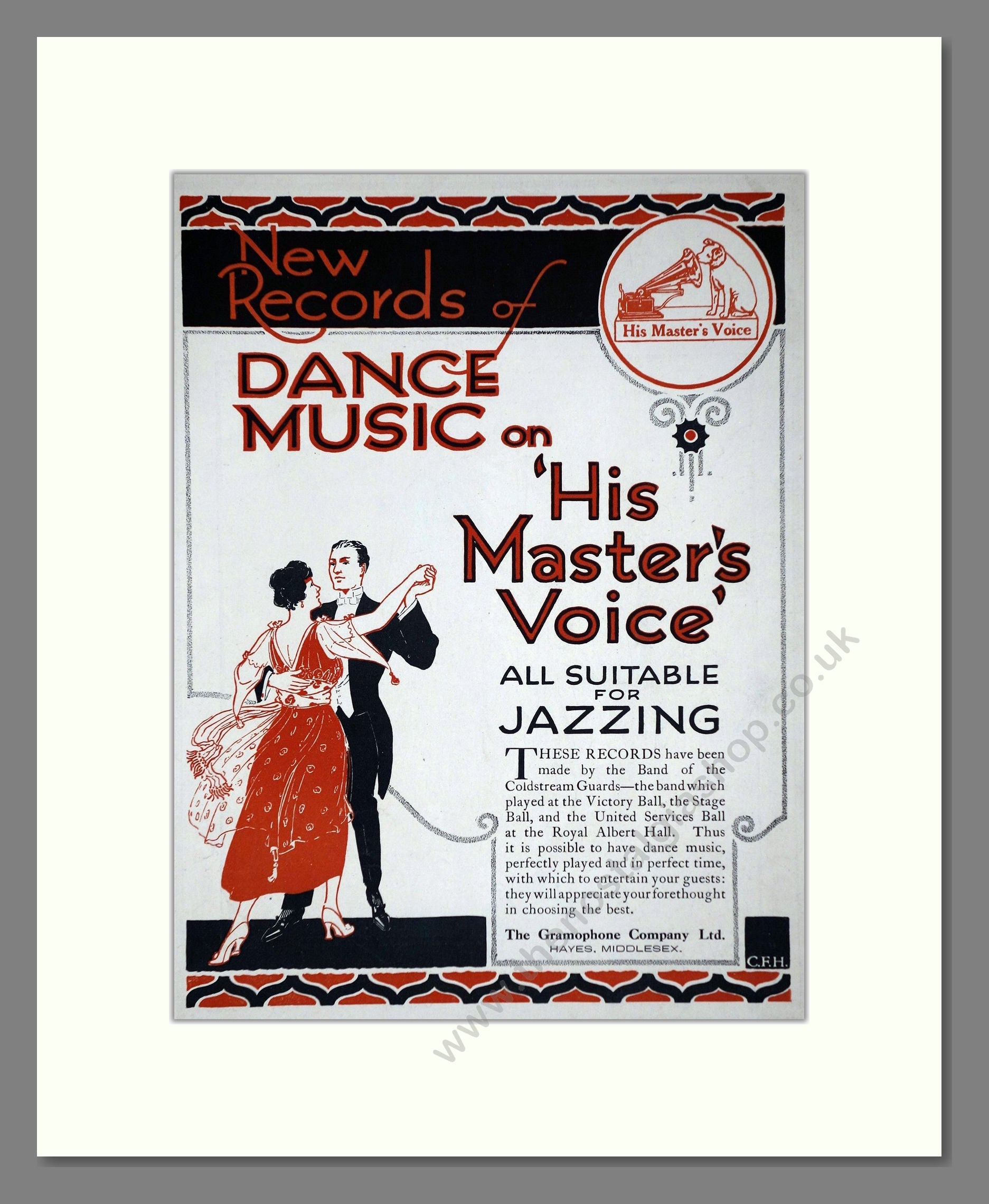HMV His Master's Voice - Dance Music Suitable For Jazzing. Vintage Advert 1919 (ref AD65133)