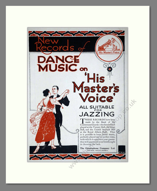 HMV His Master's Voice - Dance Music Suitable For Jazzing. Vintage Advert 1919 (ref AD65133)