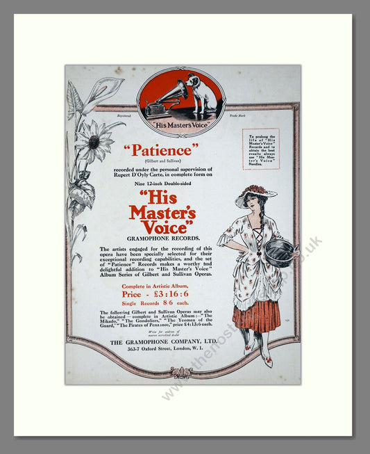 HMV His Master's Voice - Patience. Vintage Advert 1921 (ref AD65136)