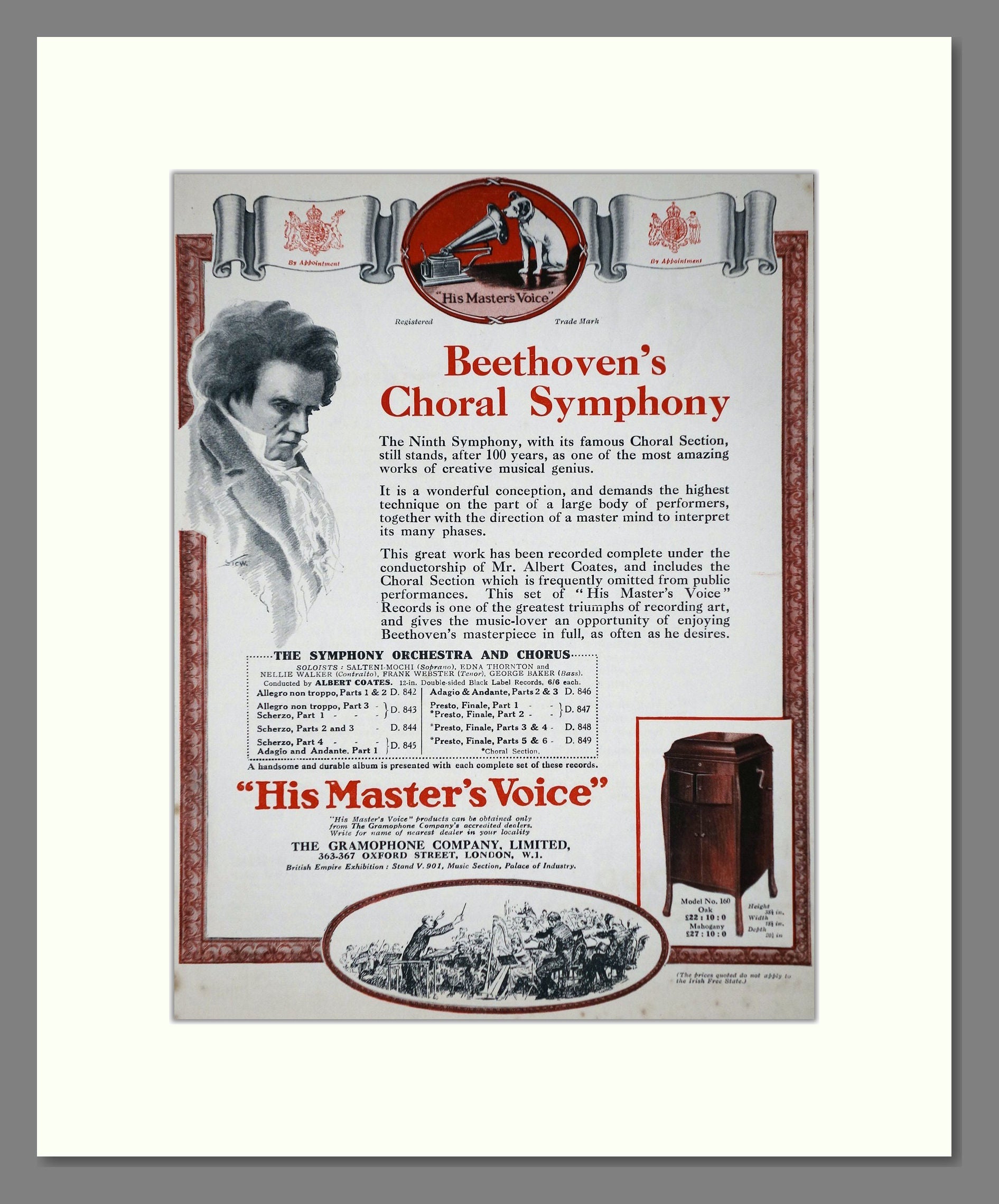 HMV His Master's Voice - Beethoven's Choral Symphony. Vintage Advert 1924 (ref AD65142)