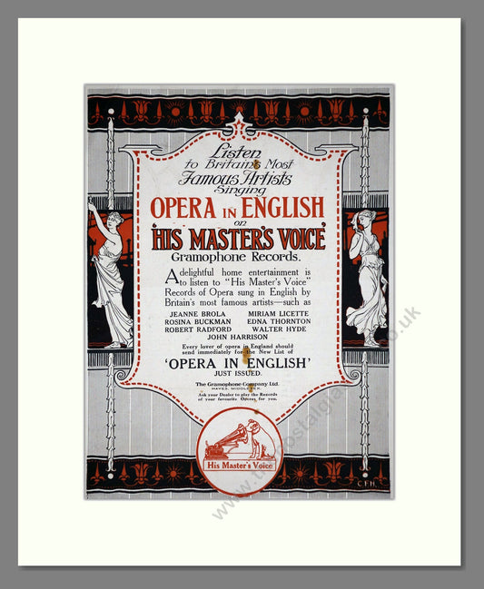 HMV His Master's Voice - Opera In English. Vintage Advert 1919 (ref AD65145)