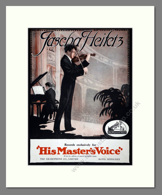 HMV His Master's Voice - Jascha Heifetz. Vintage Advert 1920 (ref AD65149)