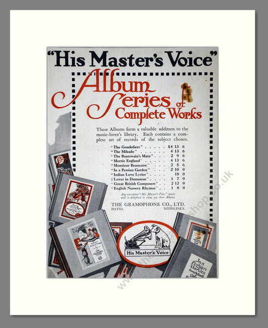 HMV His Master's Voice - Album Series Of Complete Works. Vintage Advert 1920 (ref AD65150)