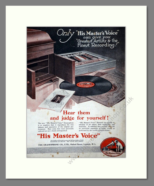 HMV His Master's Voice - Hear Them And Judge For Yourself. Vintage Advert 1926 (ref AD65152)