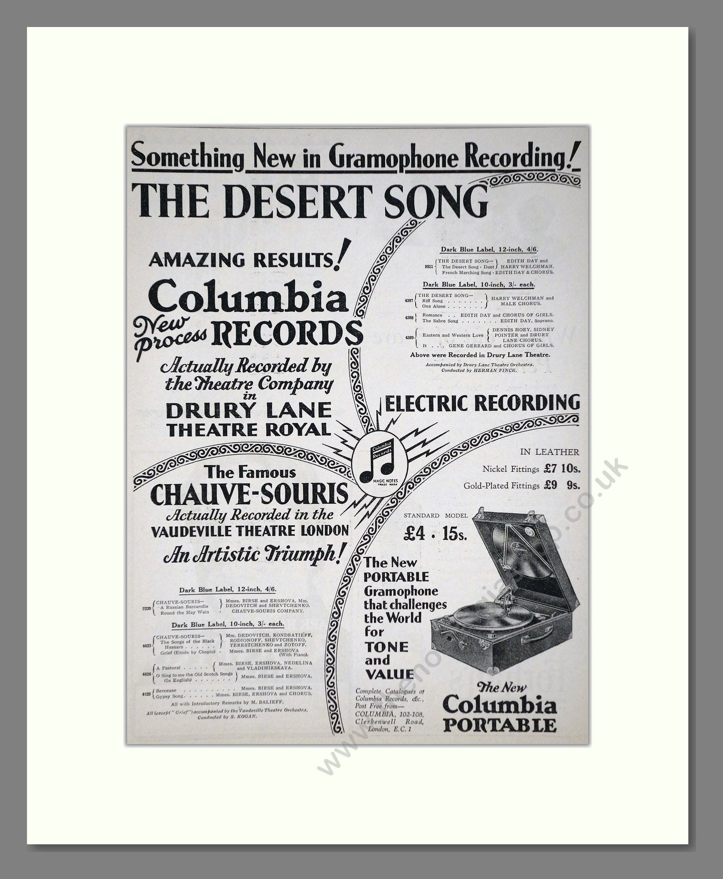 Columbia - The Desert Song. Vintage Advert 1927 (ref AD65161)