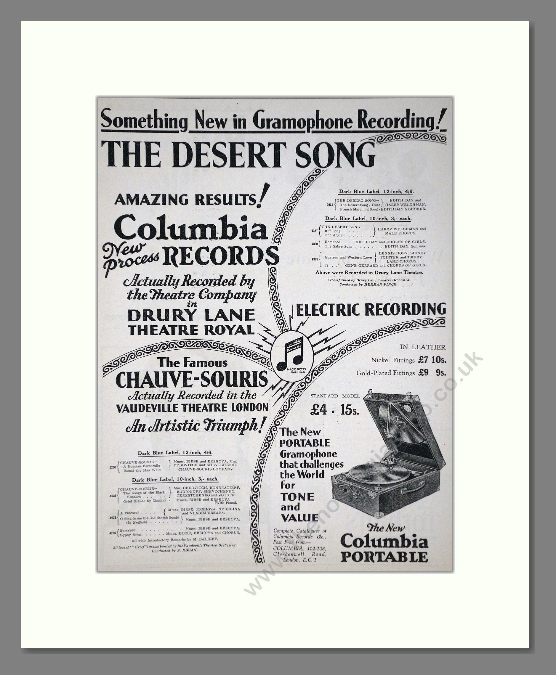 Columbia - The Desert Song. Vintage Advert 1927 (ref AD65161)