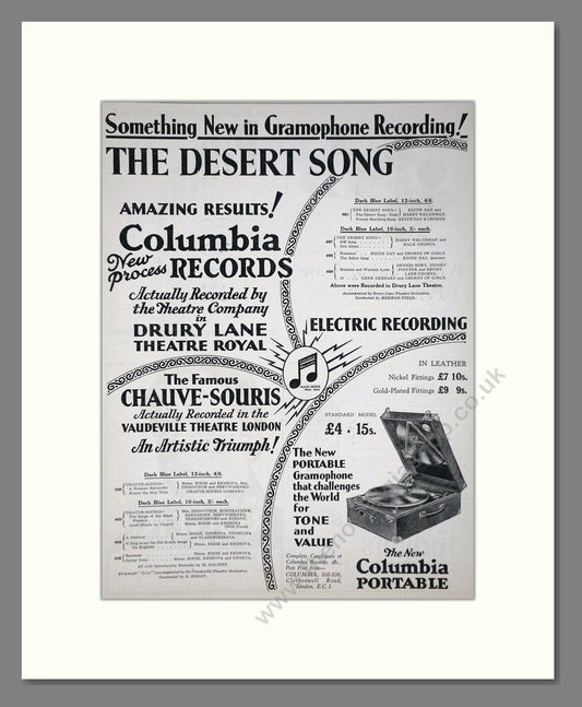 Columbia - The Desert Song. Vintage Advert 1927 (ref AD65161)