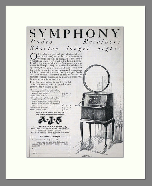 Symphony - Radio Receivers. Vintage Advert 1926 (ref AD65164)