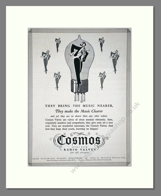 Cosmos - Valves. Vintage Advert 1926 (ref AD65167)