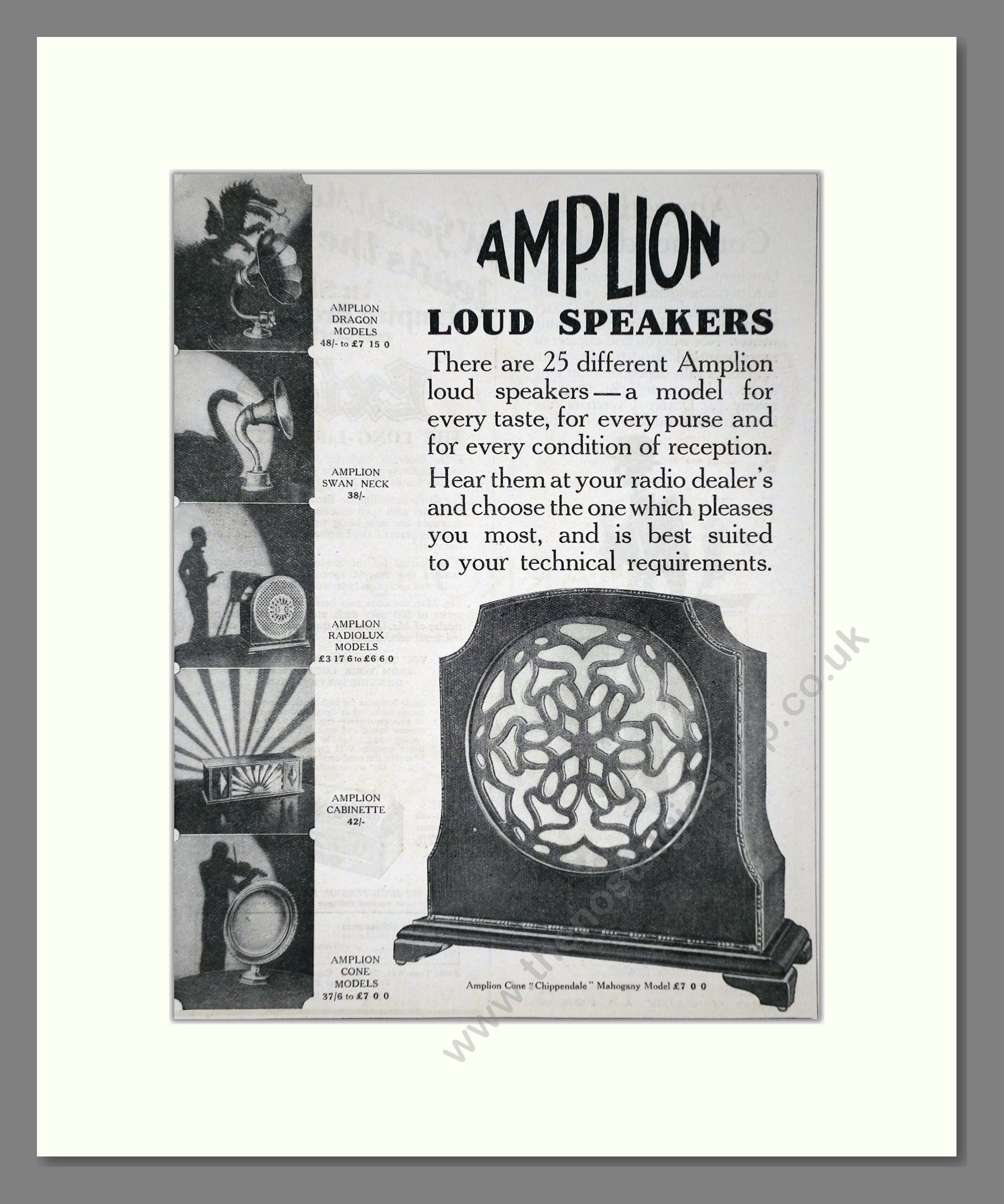 Amplion - Loud Speakers. Vintage Advert 1927 (ref AD65168)