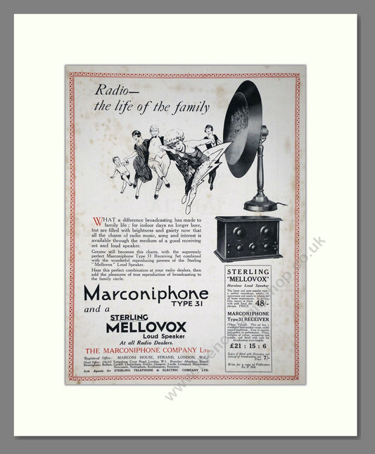 Sterling / Marconiphone - Radio. Vintage Advert 1926 (ref AD65169)