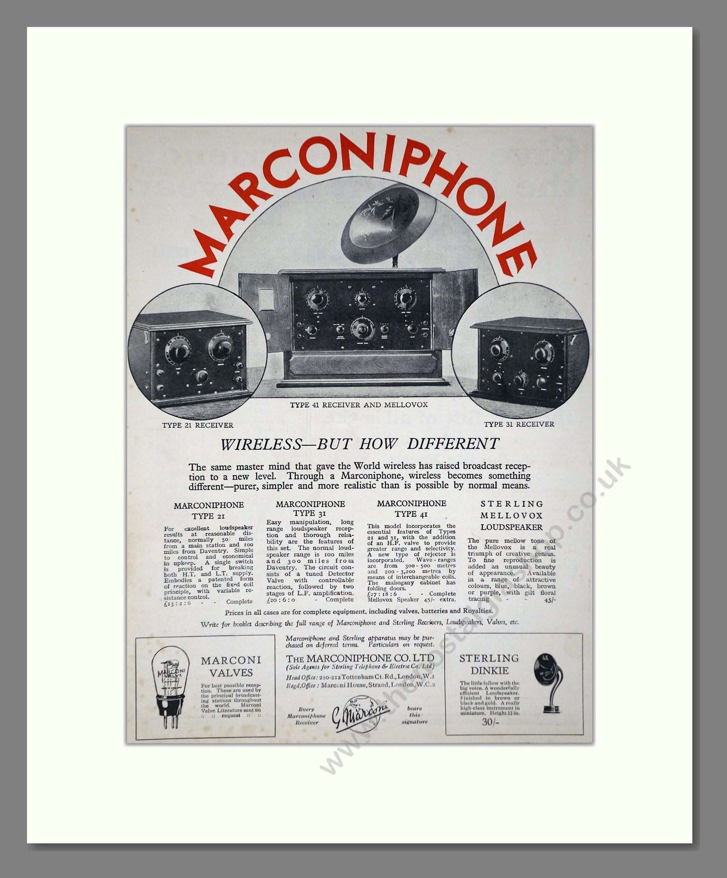 Marconiphone - Wireless. Vintage Advert 1926 (ref AD65171)