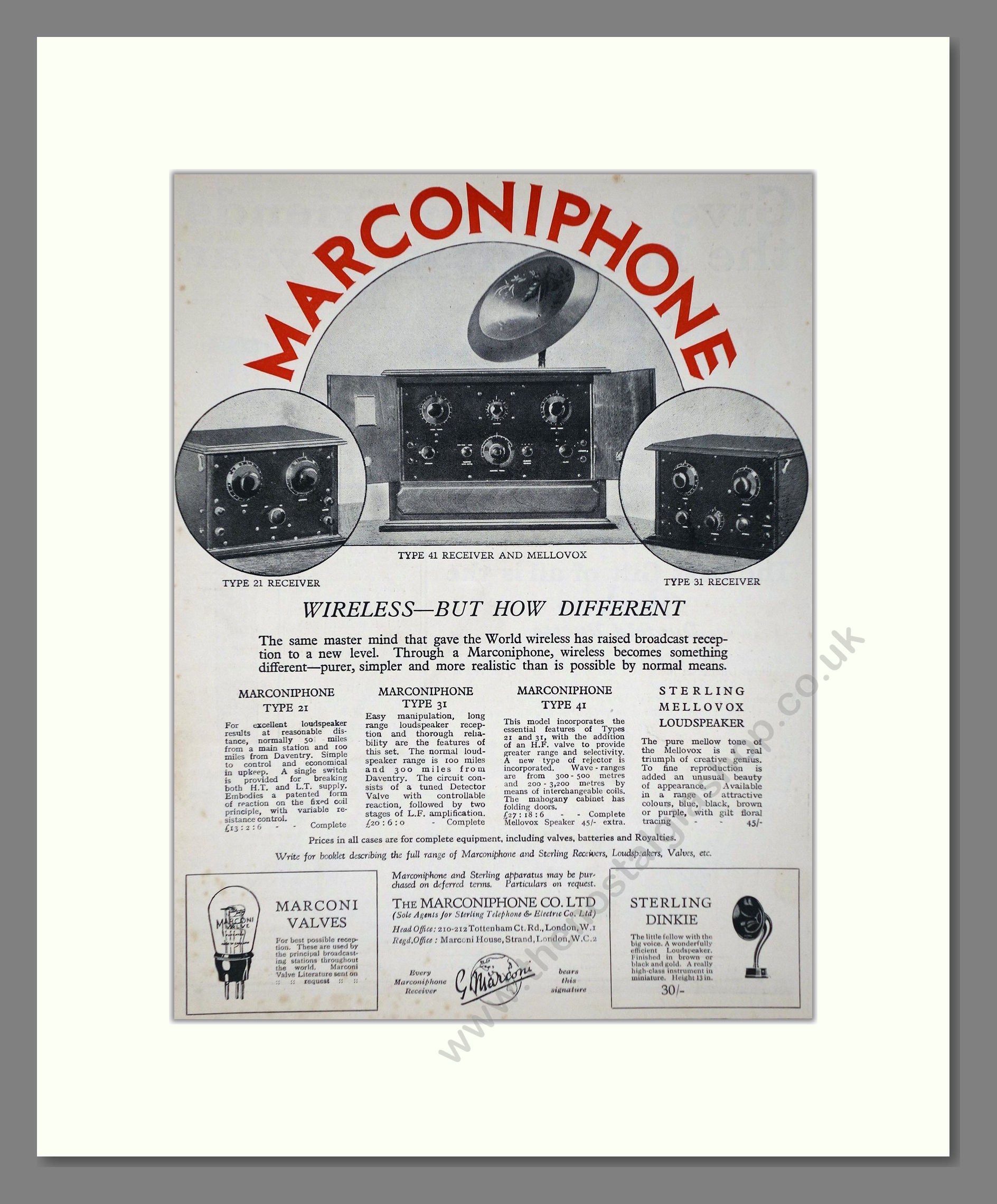 Marconiphone - Wireless. Vintage Advert 1926 (ref AD65171)