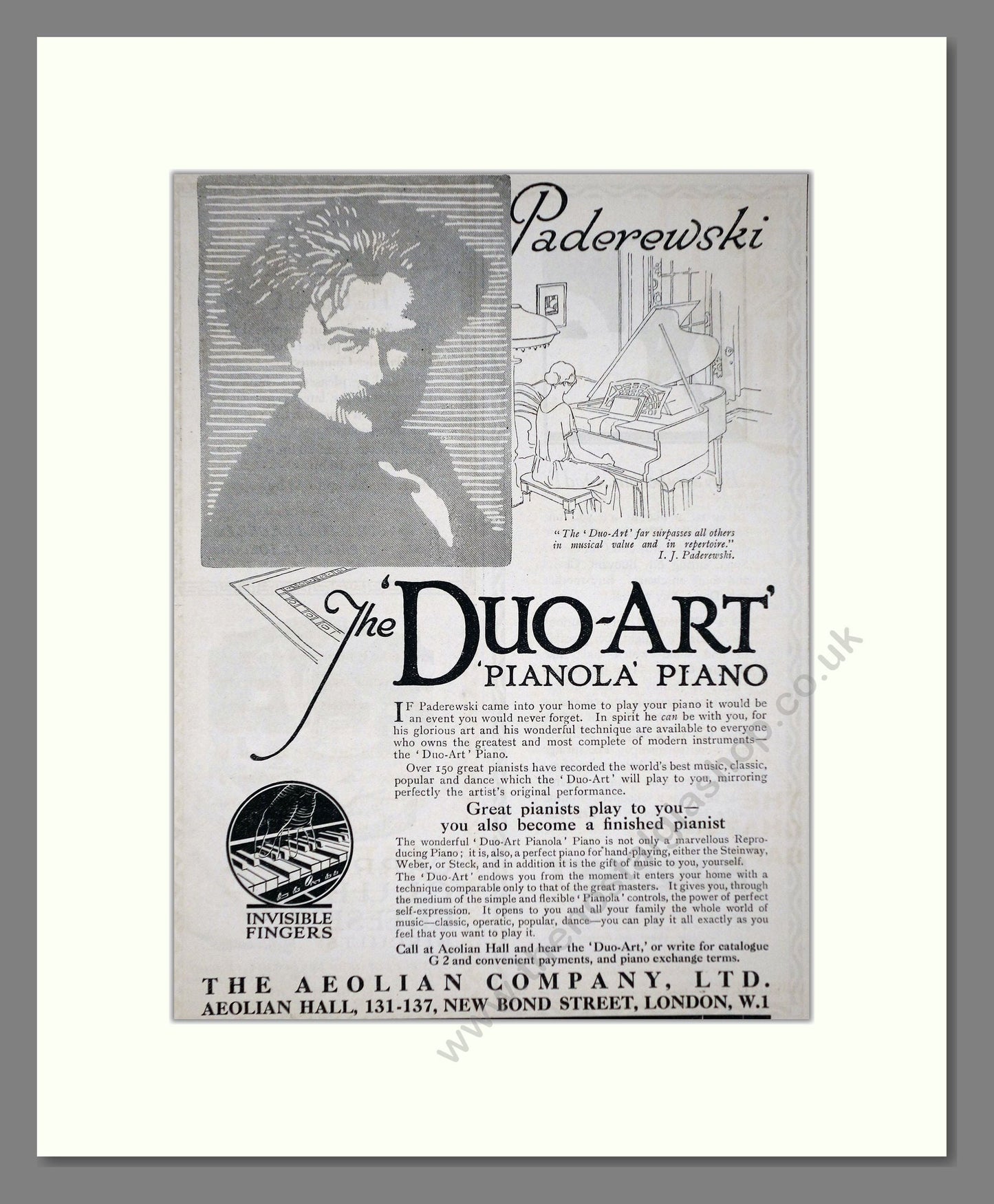 Aeolian Company - Pianola Piano Duo-Art. Vintage Advert 1924 (ref AD65412)