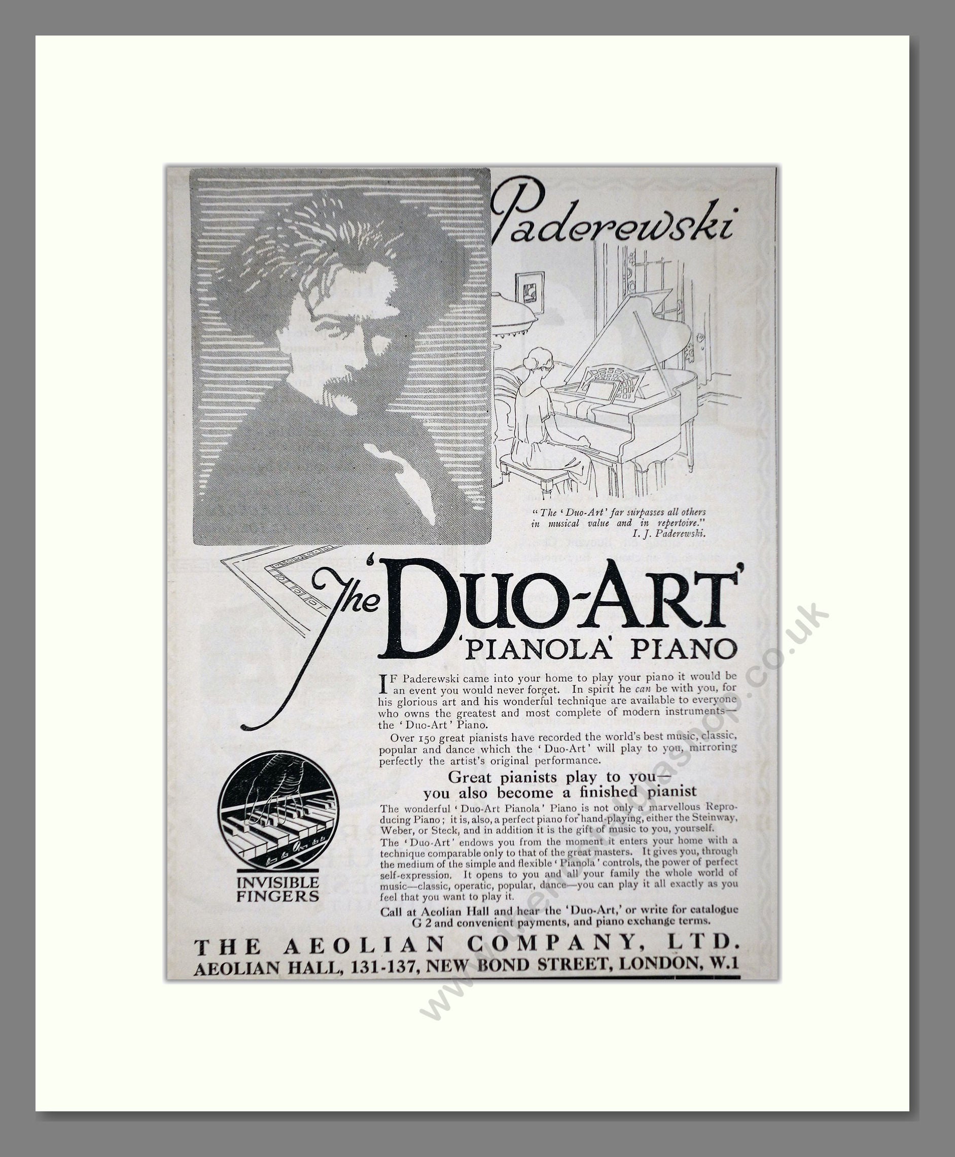 Aeolian Company - Pianola Piano Duo-Art. Vintage Advert 1924 (ref AD65412)