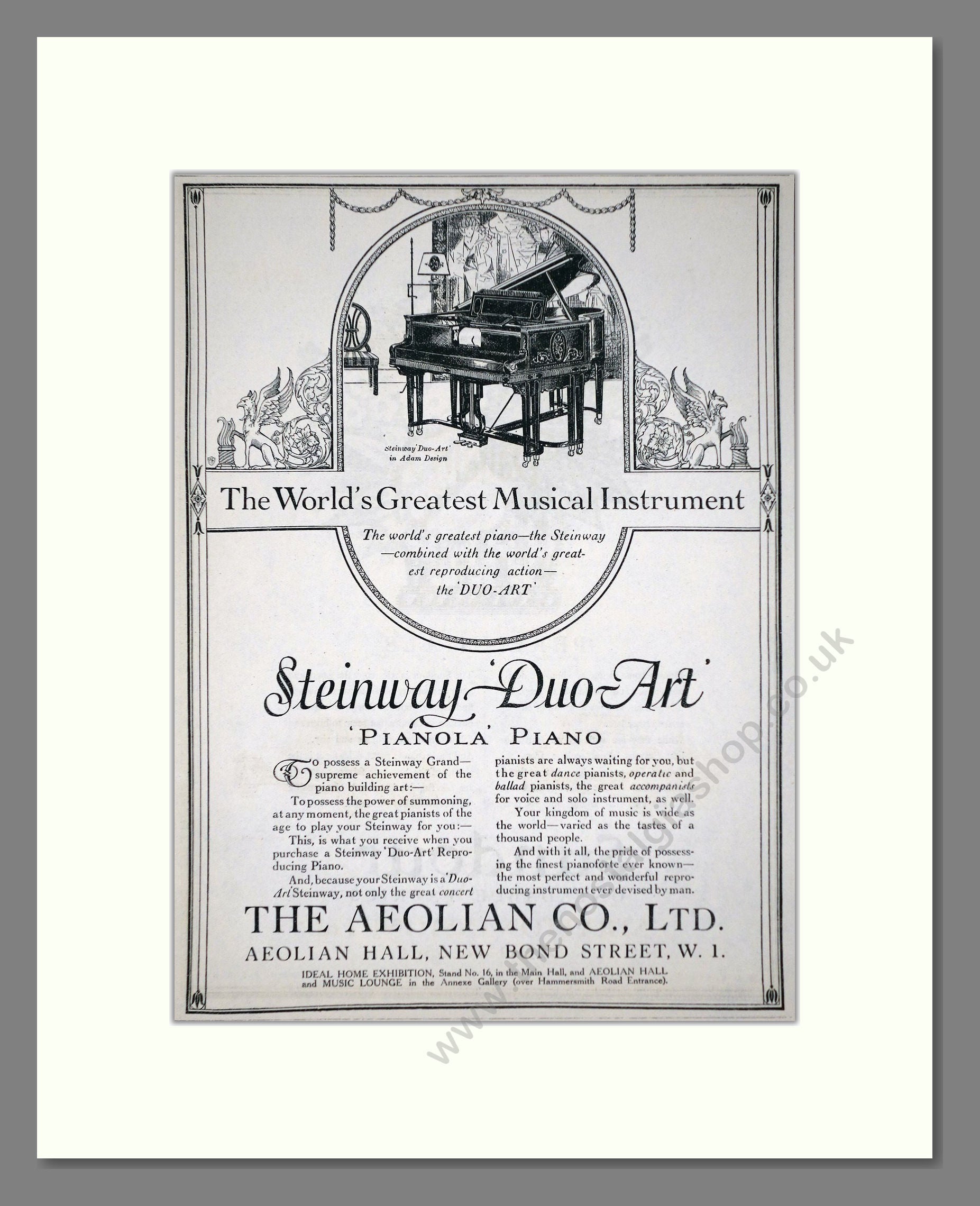 Aeolian Company - Steinway Duo-Art Pianola Piano. Vintage Advert 1926 (ref AD65418)