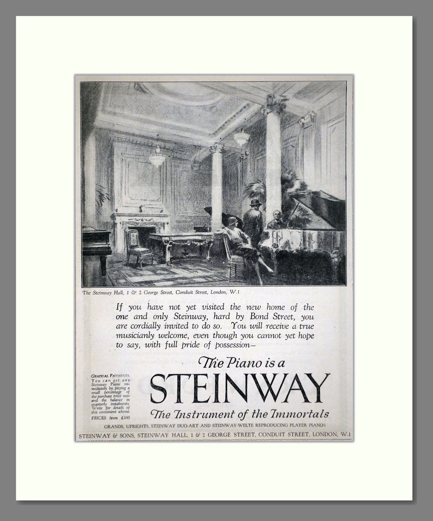 Steinway - Piano. Vintage Advert 1926 (ref AD65419)