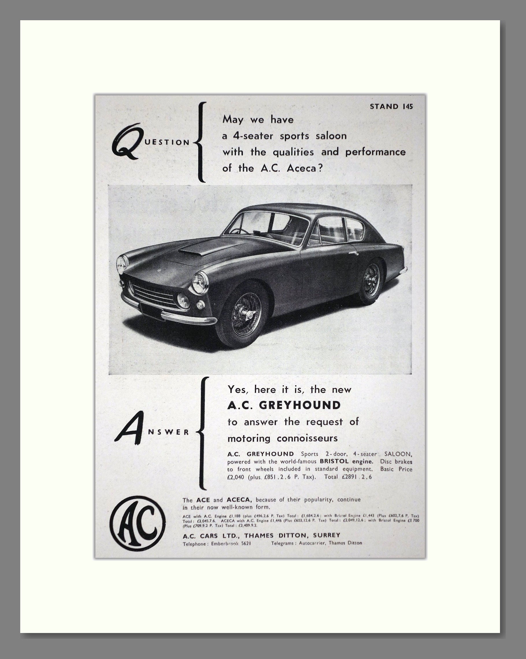 AC - Greyhound. Vintage Advert 1959 (ref AD65201)