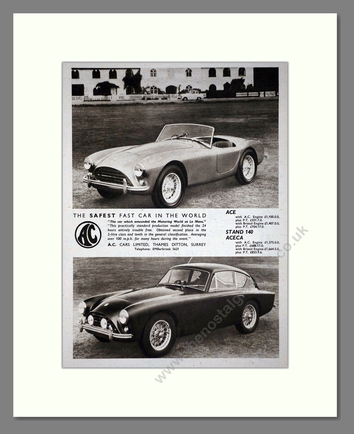 AC - Ace / Aceca. Vintage Advert 1957 (ref AD65203)