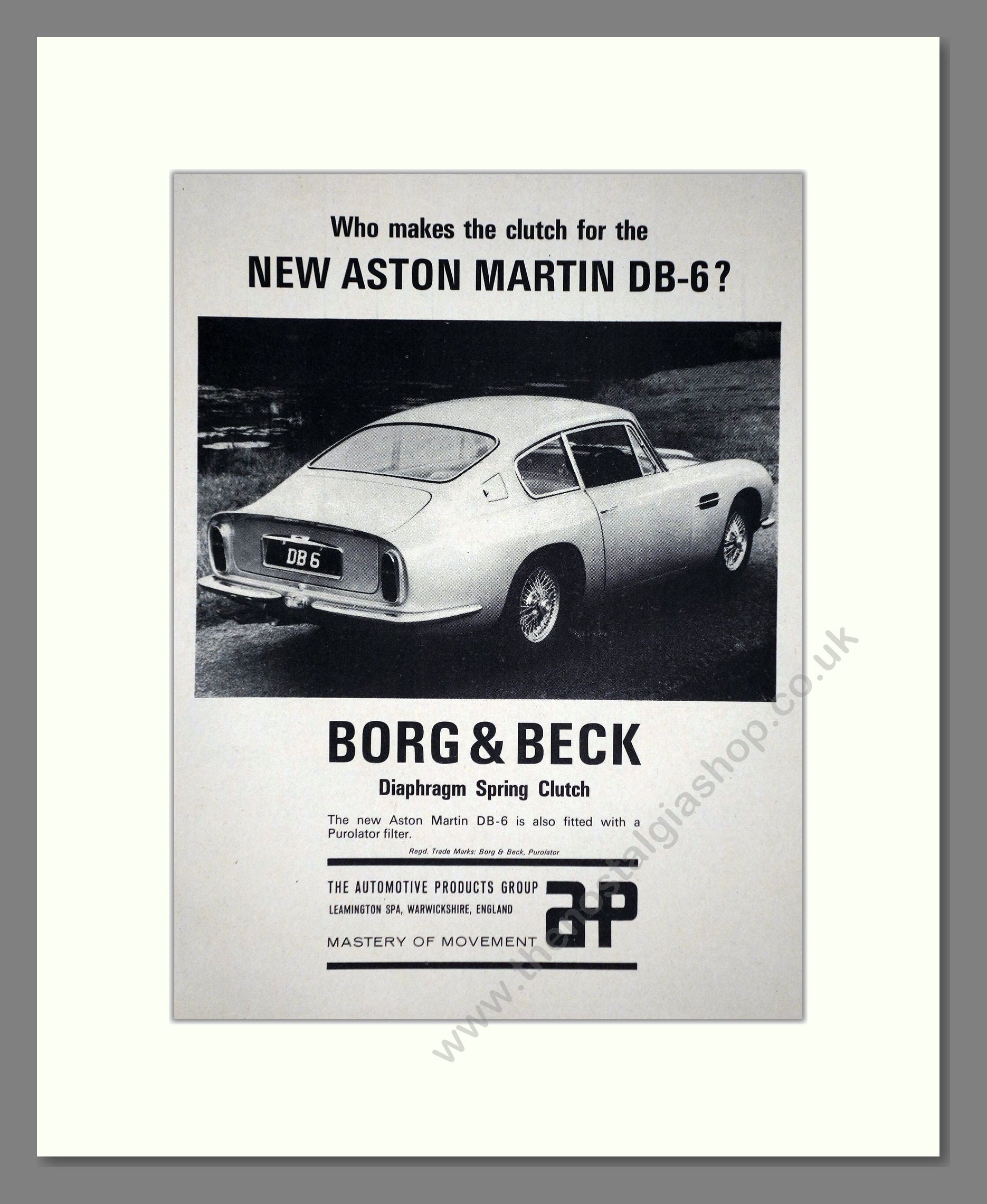 Aston Martin - DB6. Vintage Advert 1965 (ref AD65212)
