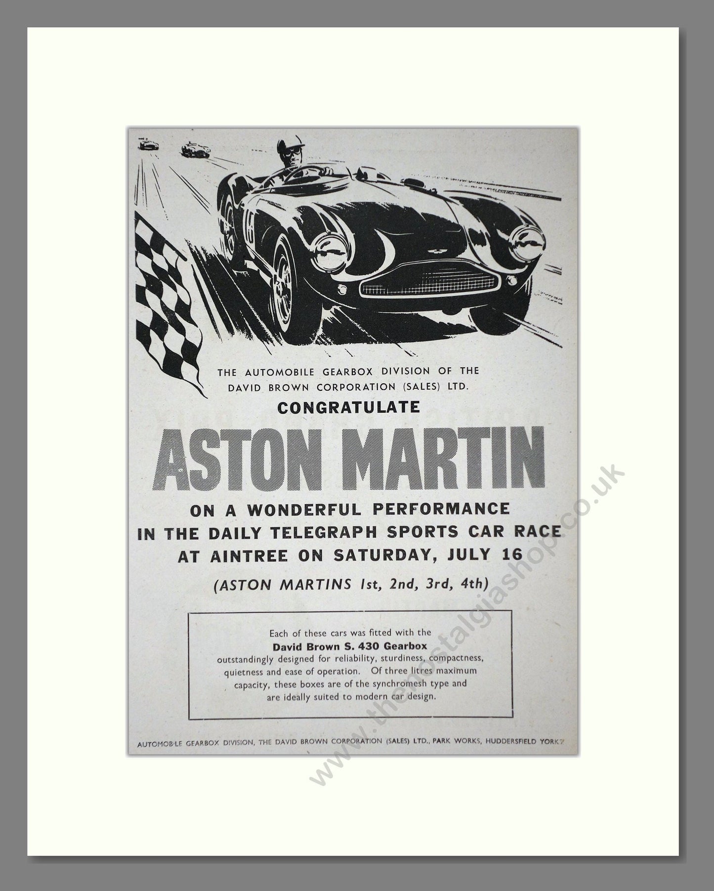 Aston Martin - Aintree Winner. Vintage Advert 1955 (ref AD65214)
