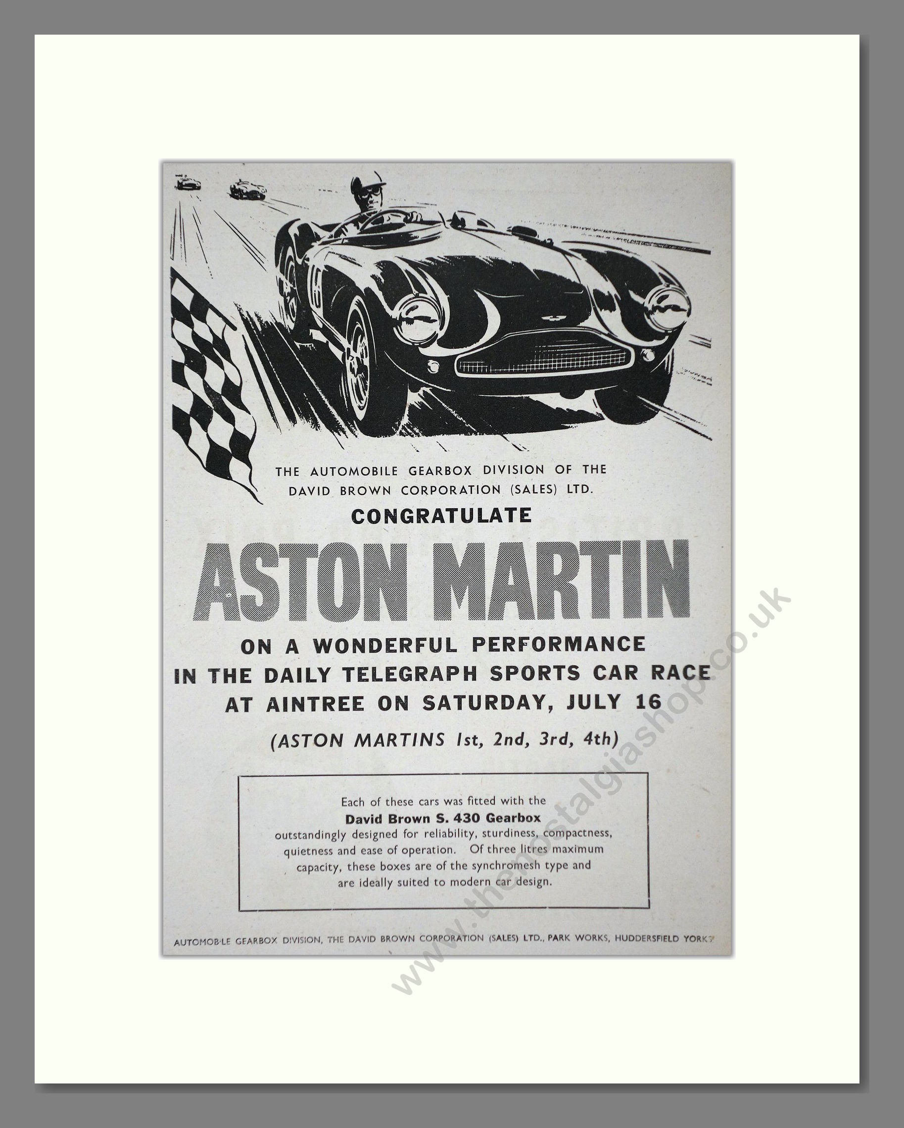 Aston Martin - Aintree Winner. Vintage Advert 1955 (ref AD65214)