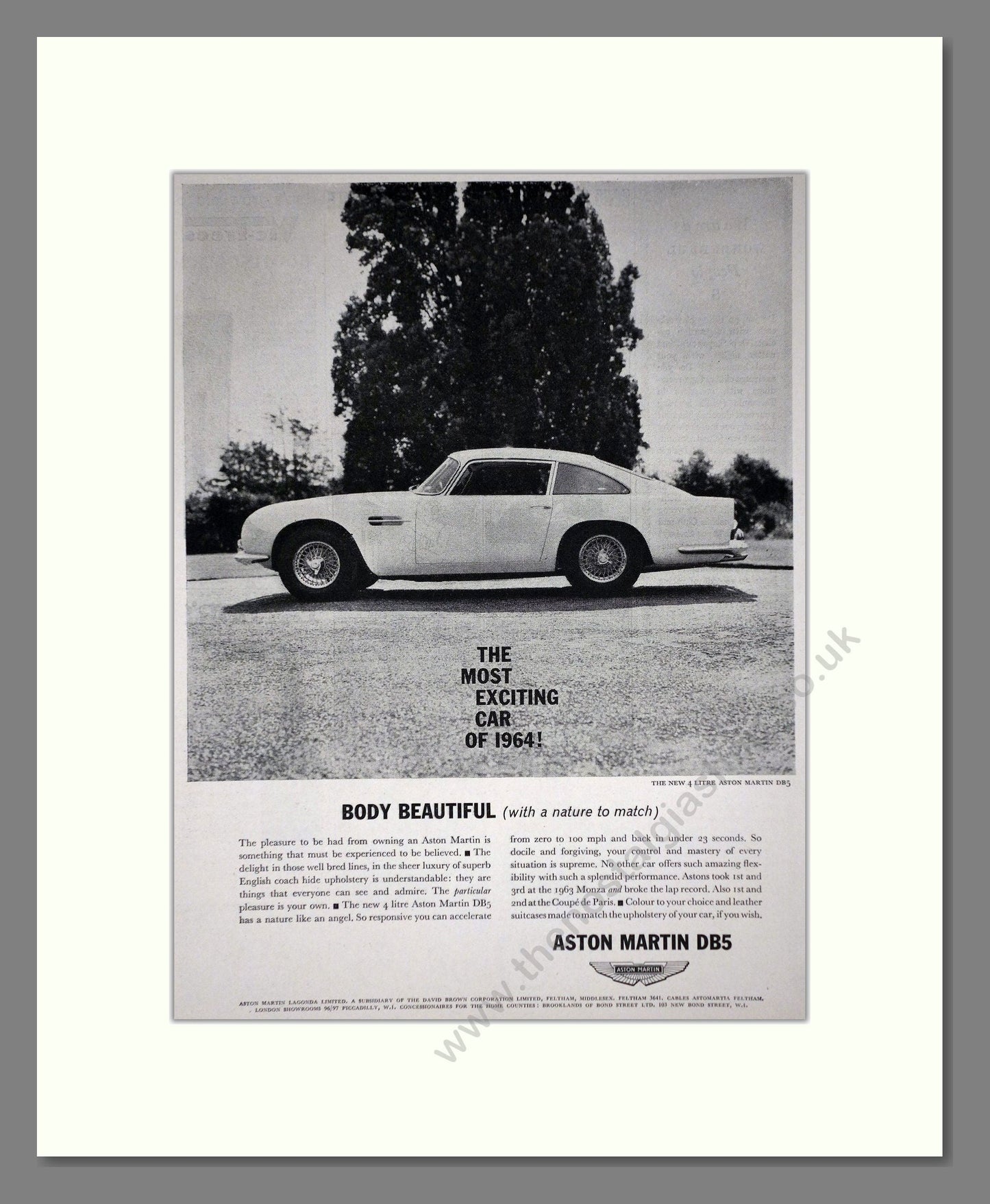 Aston Martin - DB5. Vintage Advert 1963 (ref AD65222)