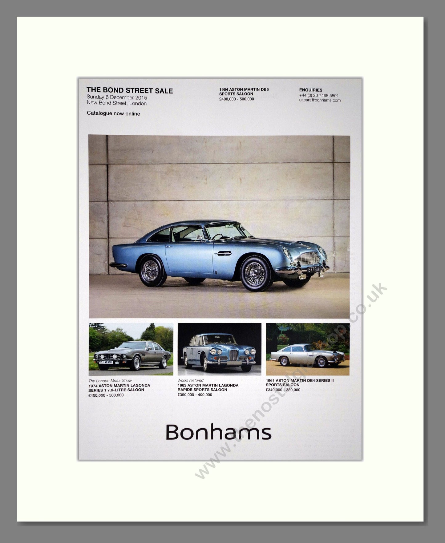Aston Martin - Bonhams Sale. Vintage Advert 2015 (ref AD65232)