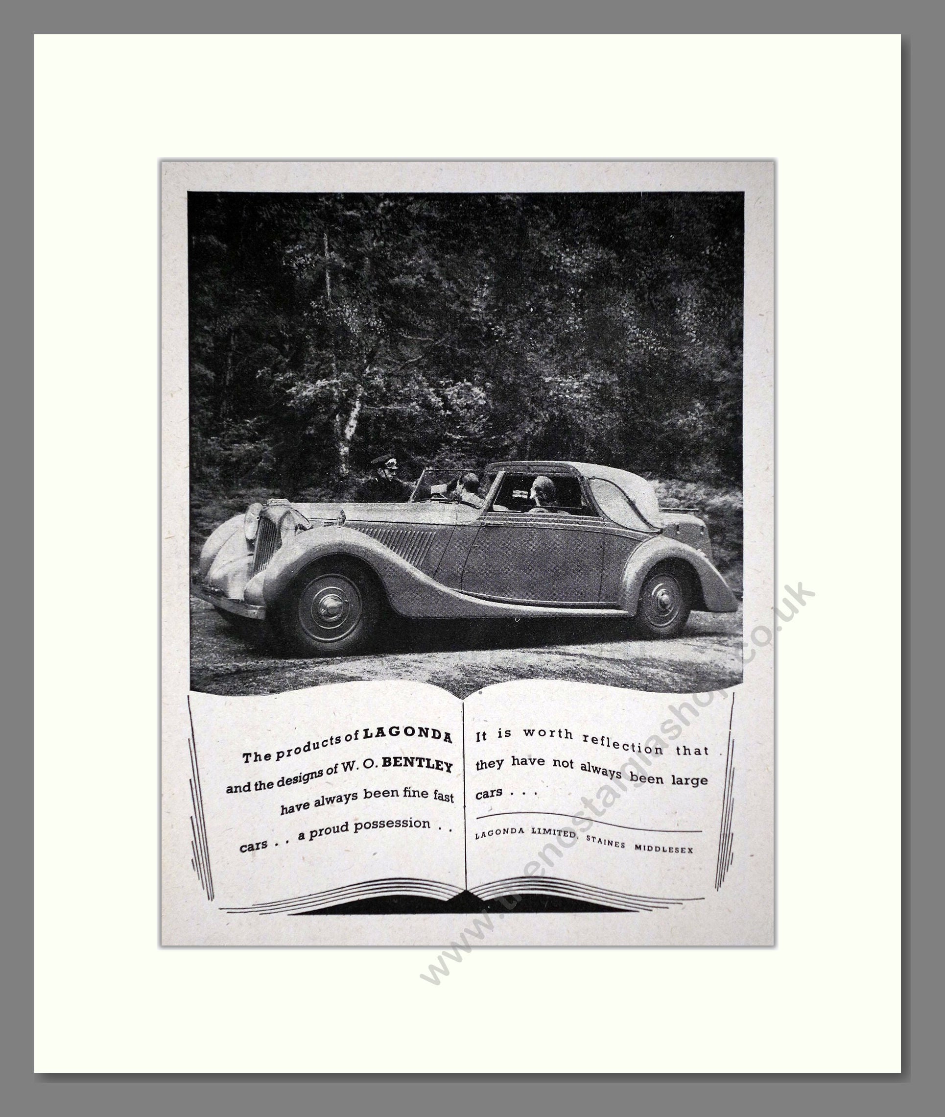 Lagonda / Bentley - Large Cars. Vintage Advert 1944 (ref AD65235)