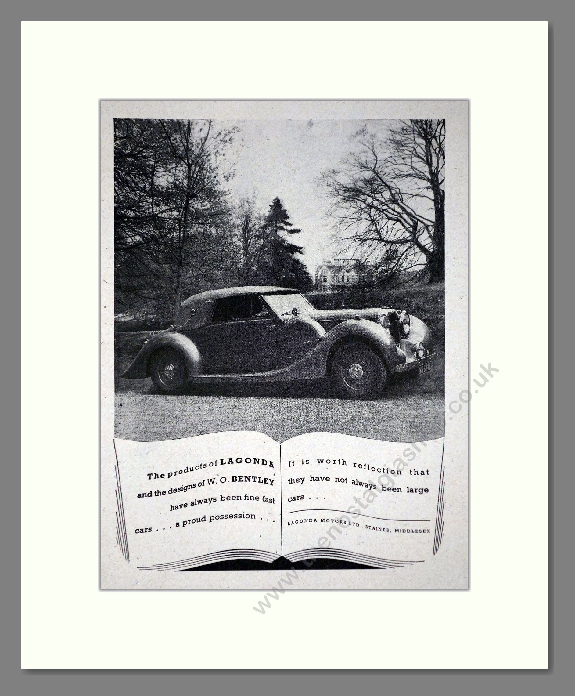 Lagonda / Bentley - Large Cars. Vintage Advert 1944 (ref AD65236)