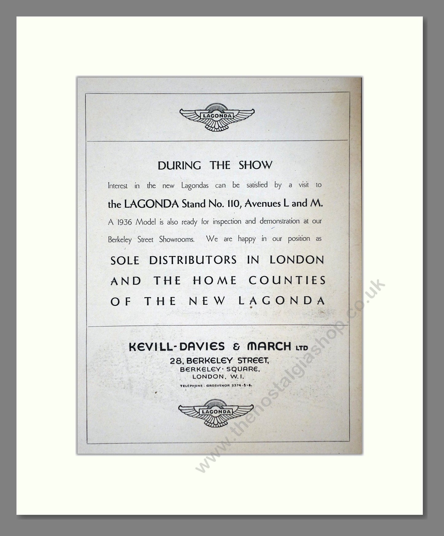 Lagonda - Kevill Davies Dealer. Vintage Advert 1935 (ref AD65238)