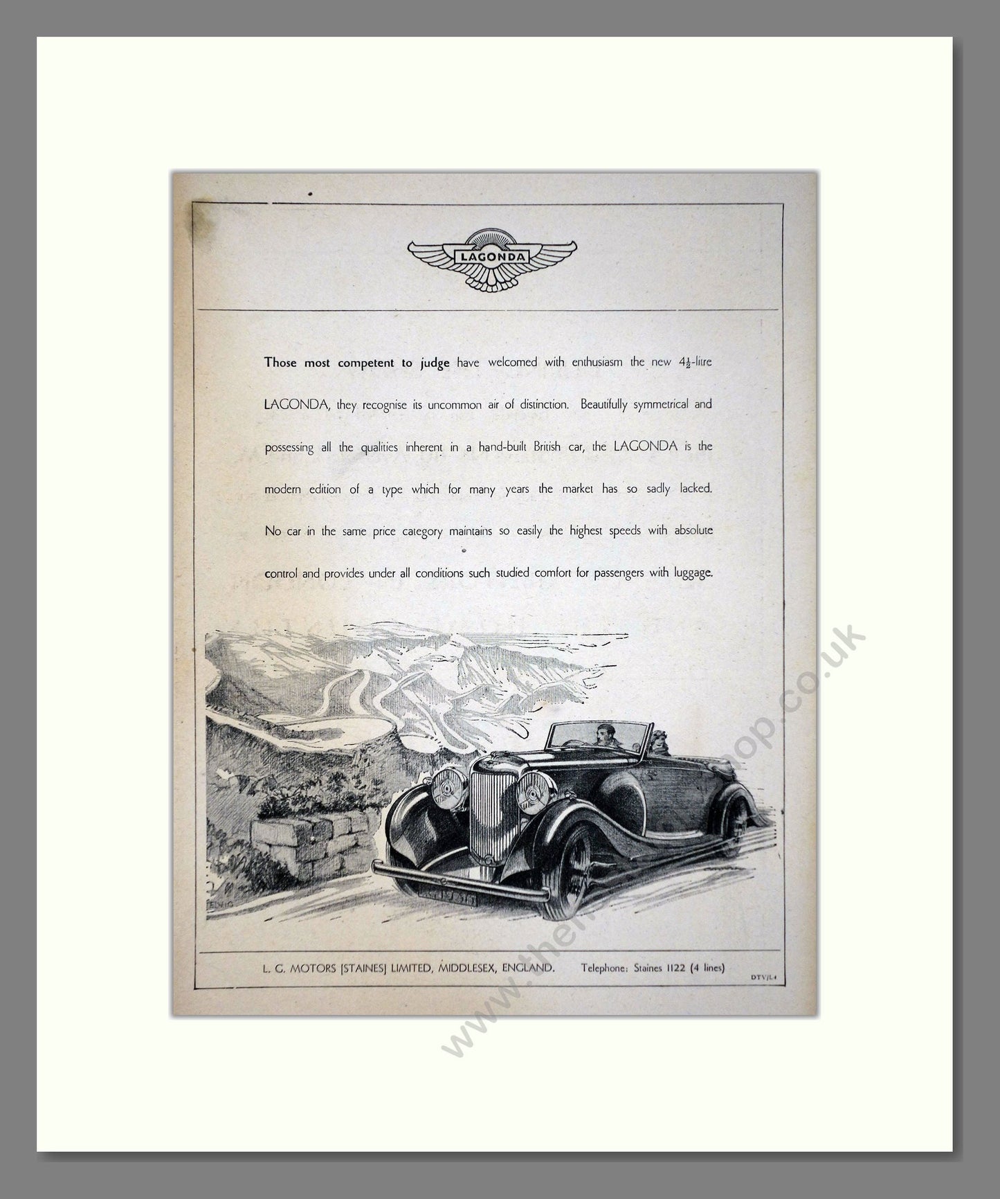 Lagonda - 4.5 Litre. Vintage Advert 1935 (ref AD65239)