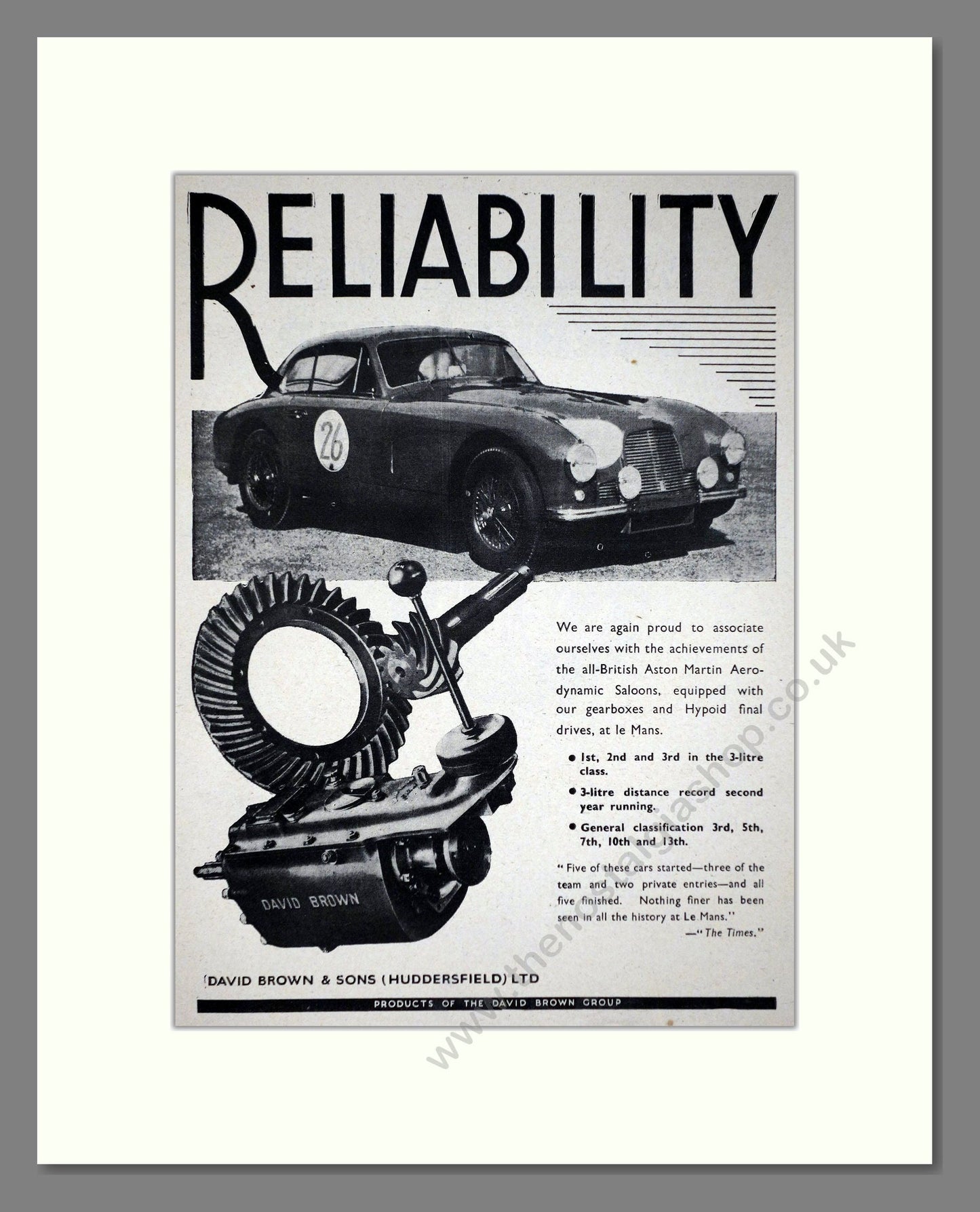 Aston Martin - Reliability. Vintage Advert 1951 (ref AD65248)