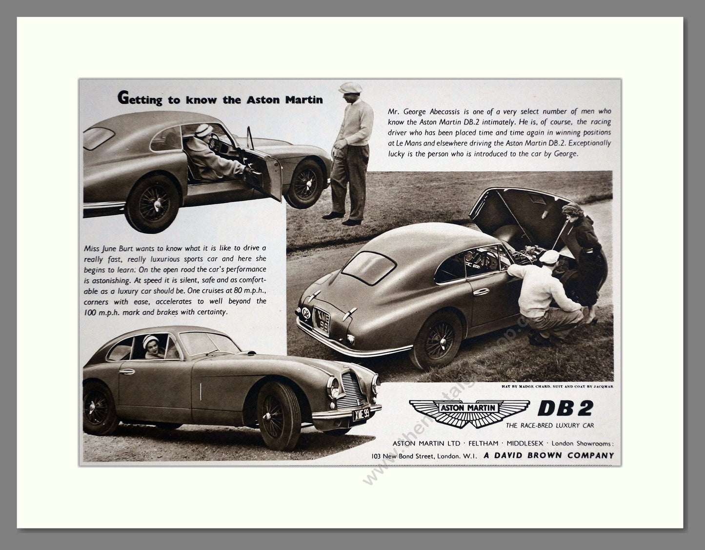 Aston Martin - DB2. Vintage Advert 1953 (ref AD65252)