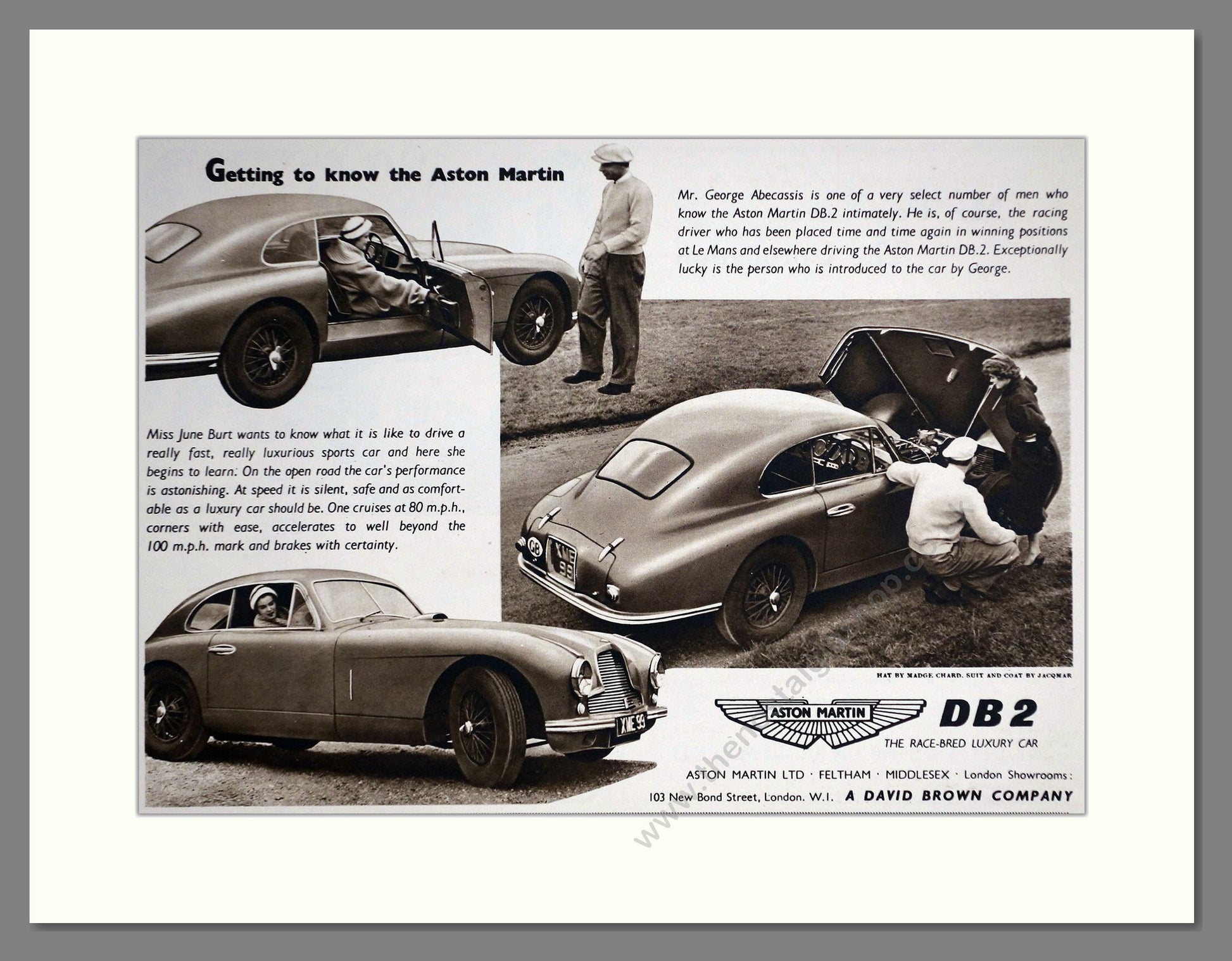 Aston Martin - DB2. Vintage Advert 1953 (ref AD65252)