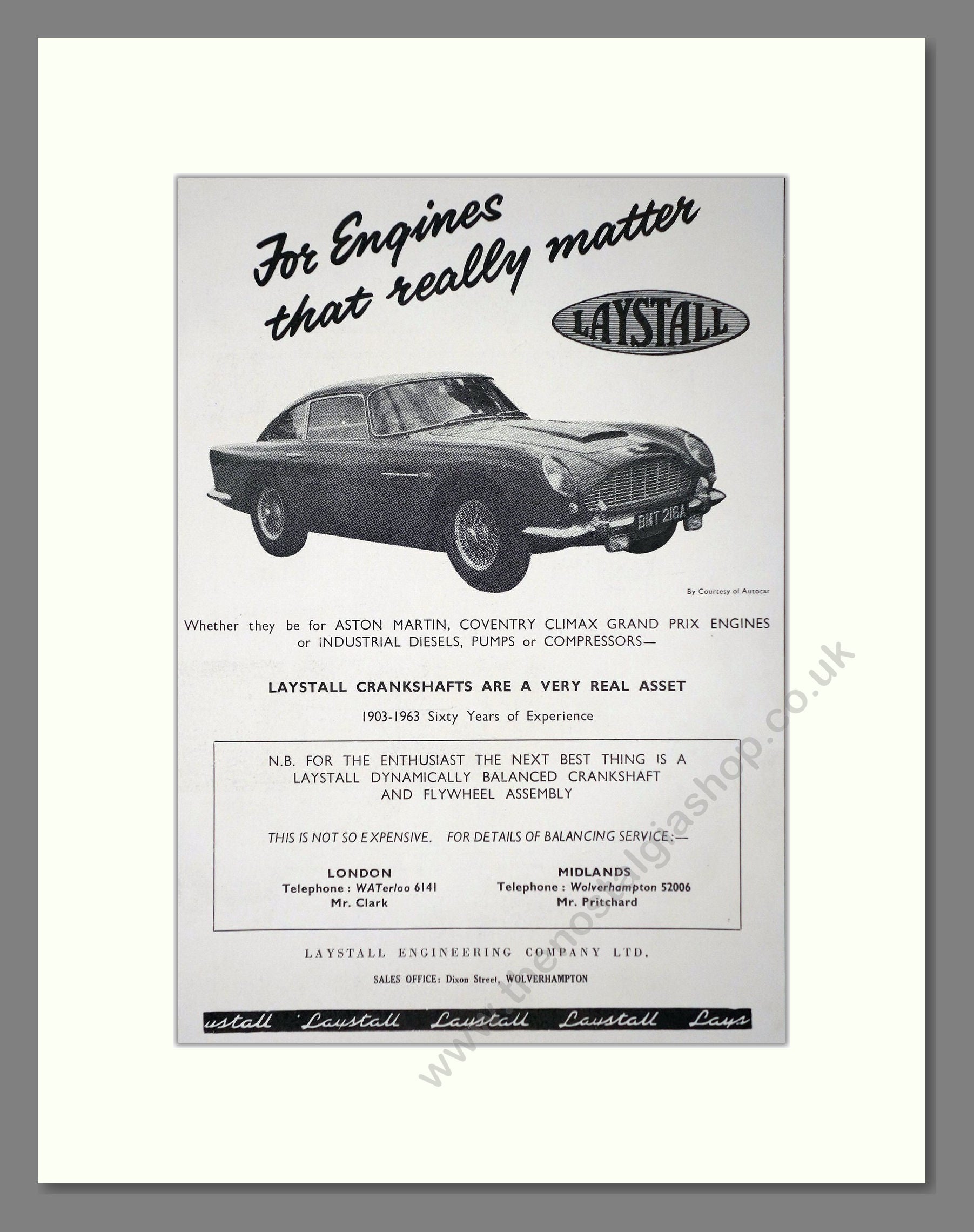 Aston Martin - Laystall Crankshafts. Vintage Advert 1963 (ref AD65253)