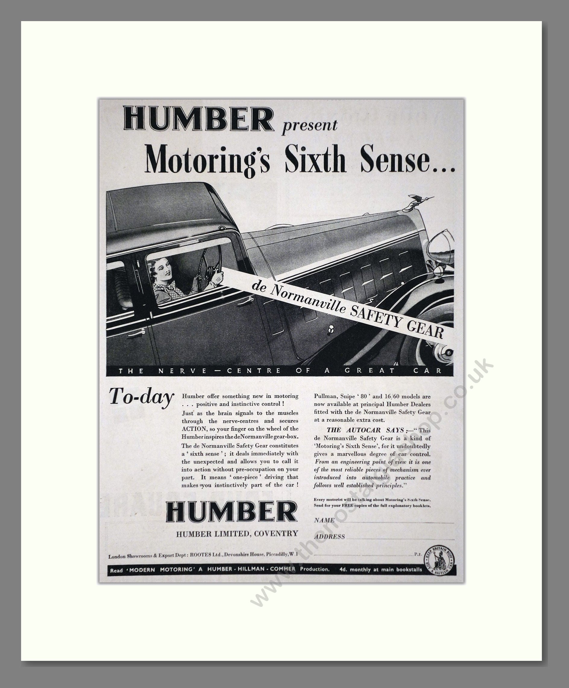 Humber - Safety Gear. Vintage Advert 1935 (ref AD65260)