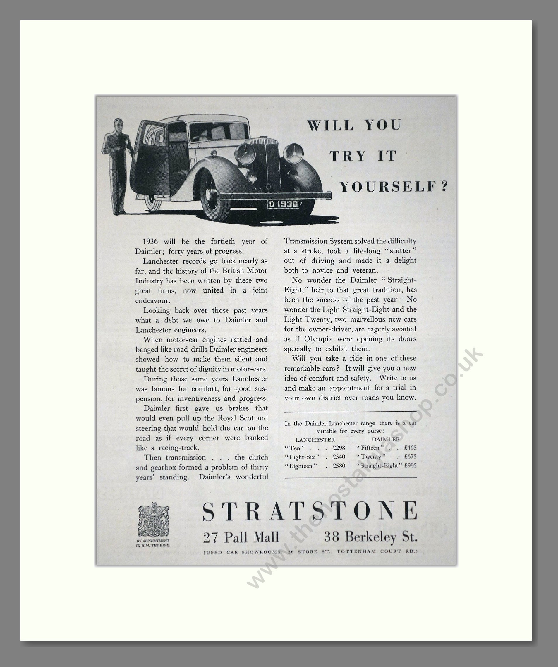 Daimler - At Stratstone. Vintage Advert 1935 (ref AD65261)