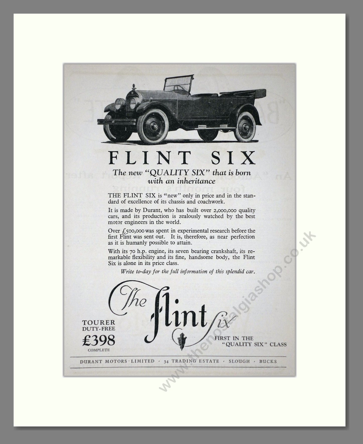 Flint - Quality Six. Vintage Advert 1934 (ref AD65266)