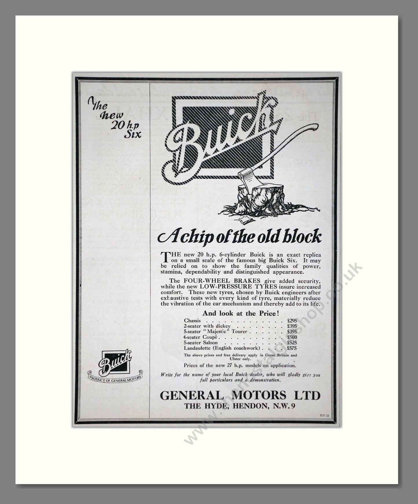 Buick - 20 HP Six. Vintage Advert 1924 (ref AD65268)