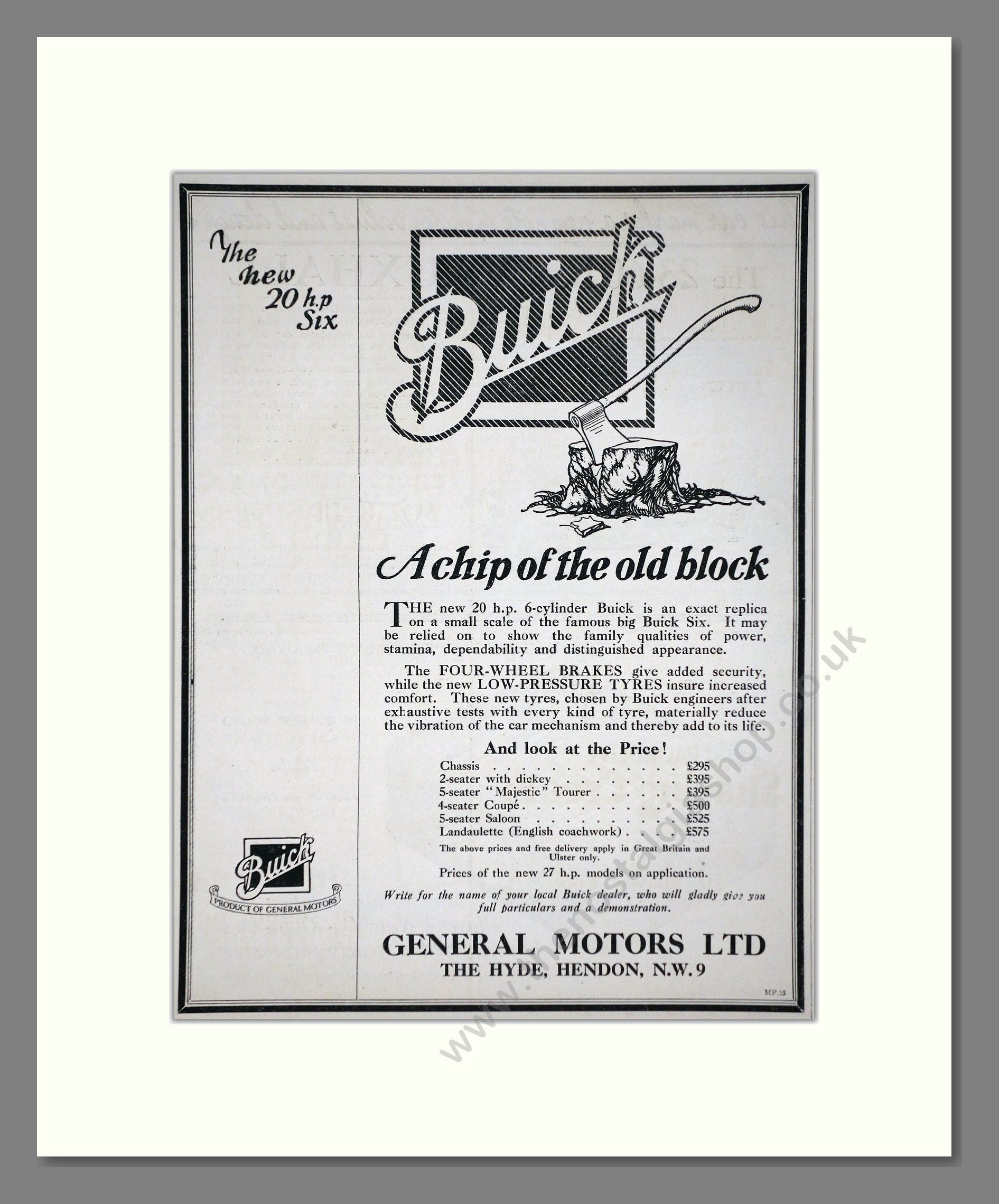 Buick - 20 HP Six. Vintage Advert 1924 (ref AD65268)