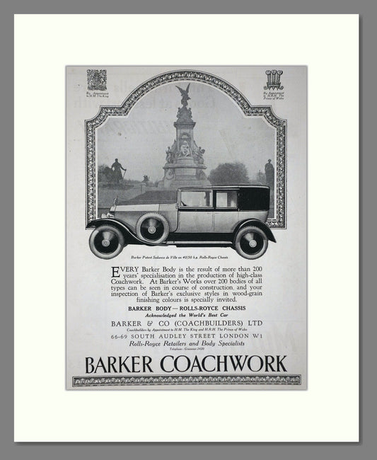 Barker - Coachwork. Vintage Advert 1926 (ref AD65270)