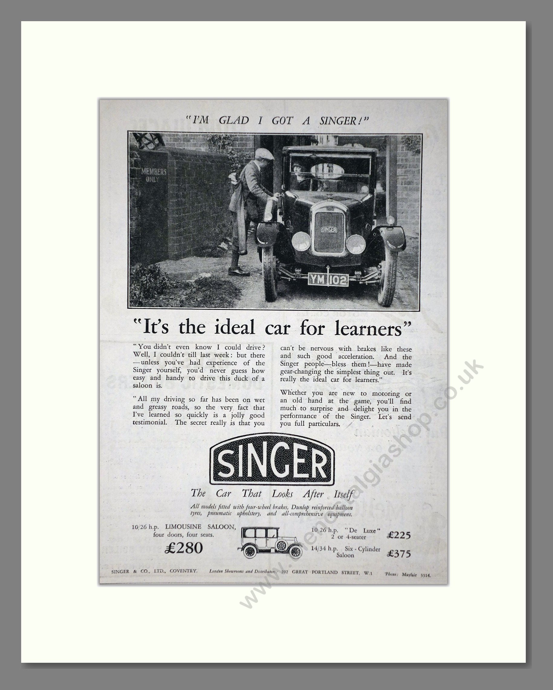 Singer - Limousine Saloon. Vintage Advert 1926 (ref AD65273)