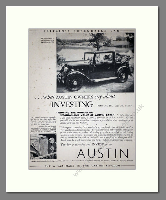 Austin - Colwyn Cabriolet. Vintage Advert 1935 (ref AD65282)