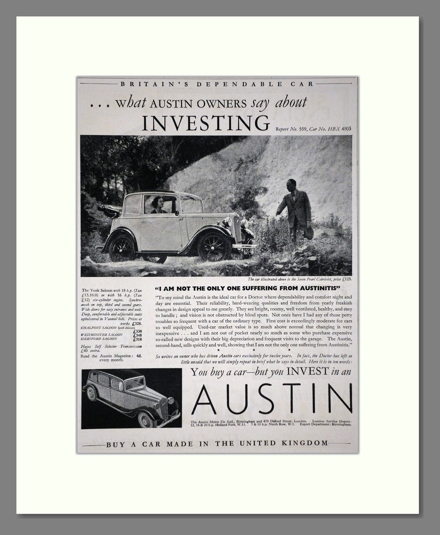 Austin - York Saloon. Vintage Advert 1935 (ref AD65283)