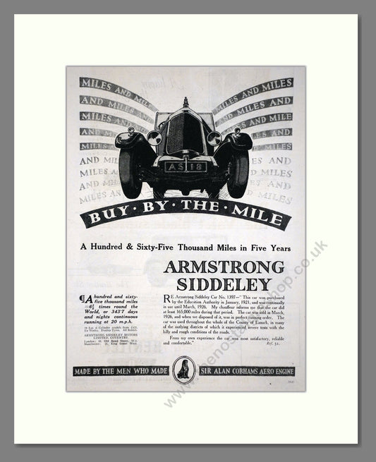 Armstrong Siddeley - Buy By The Mile. Vintage Advert 1927 (ref AD65284)