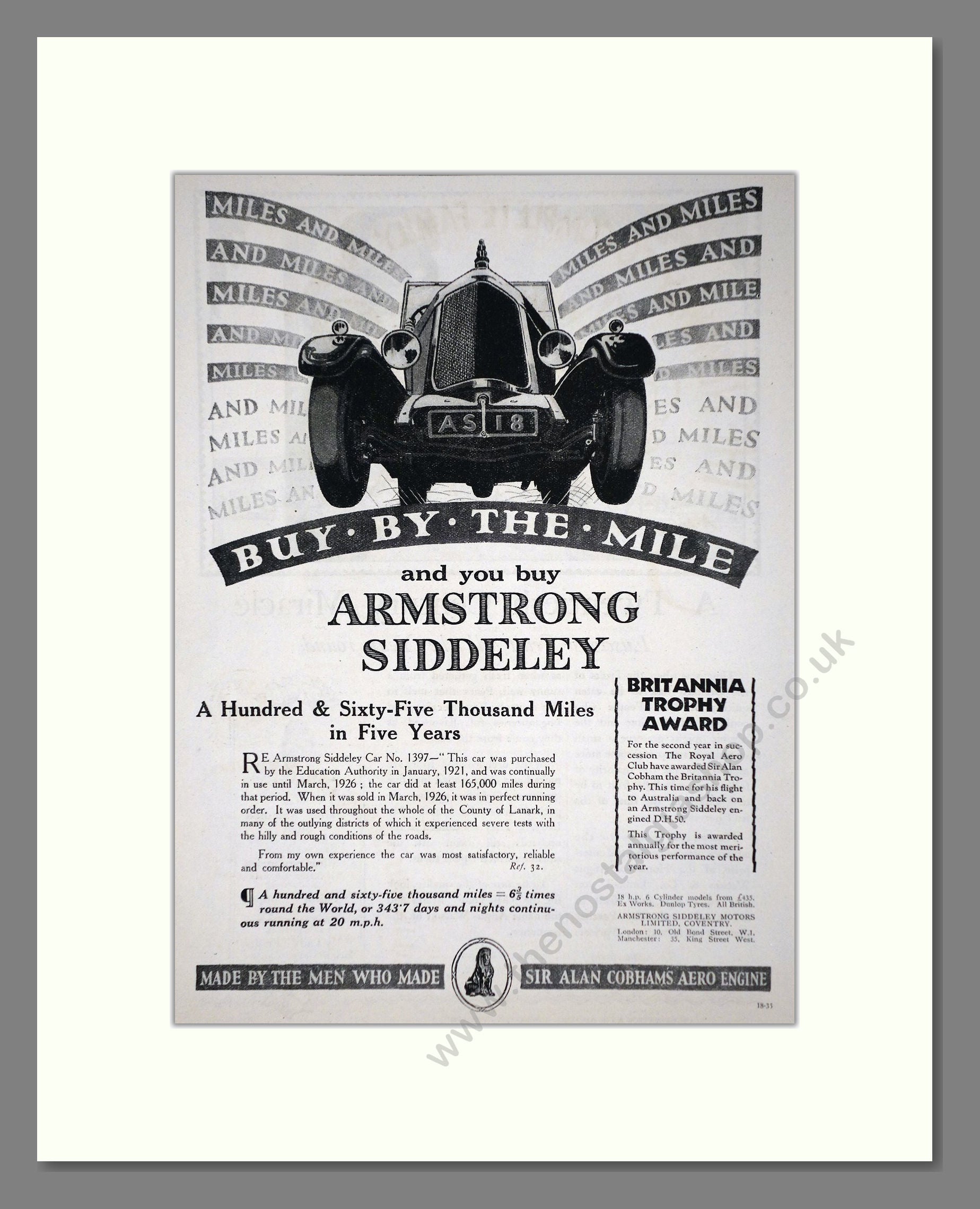 Armstrong Siddeley - Buy By The Mile. Vintage Advert 1927 (ref AD65285)