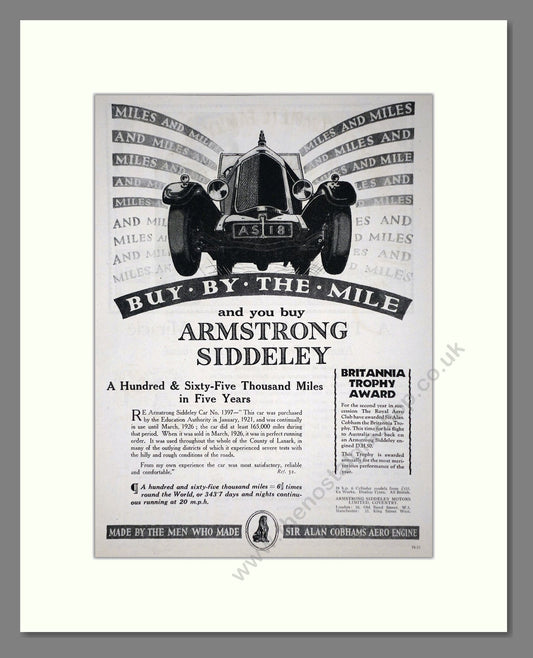 Armstrong Siddeley - Buy By The Mile. Vintage Advert 1927 (ref AD65285)