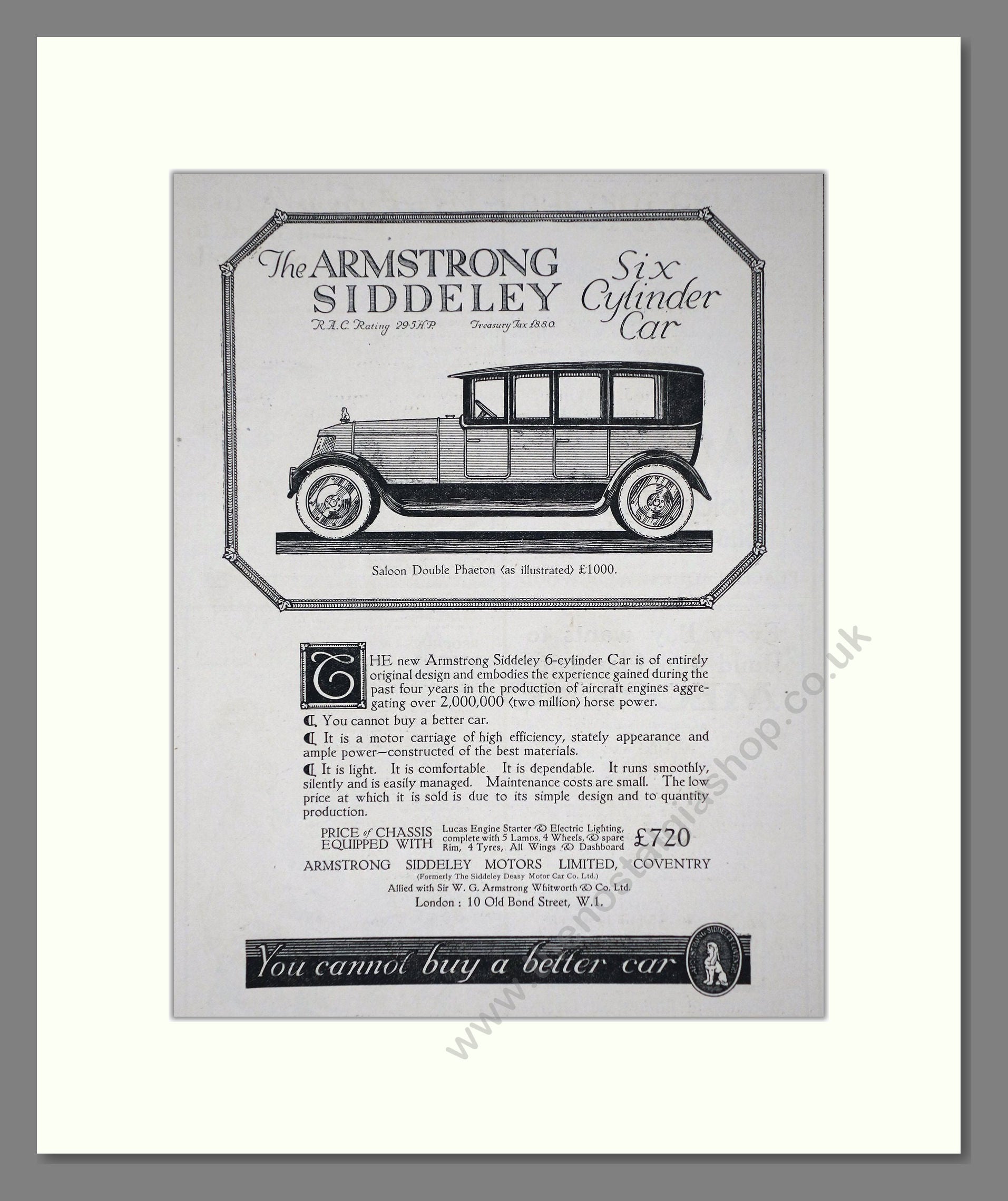 Armstrong Siddeley - Double Phaeton Saloon. Vintage Advert 1920 (ref AD65289)