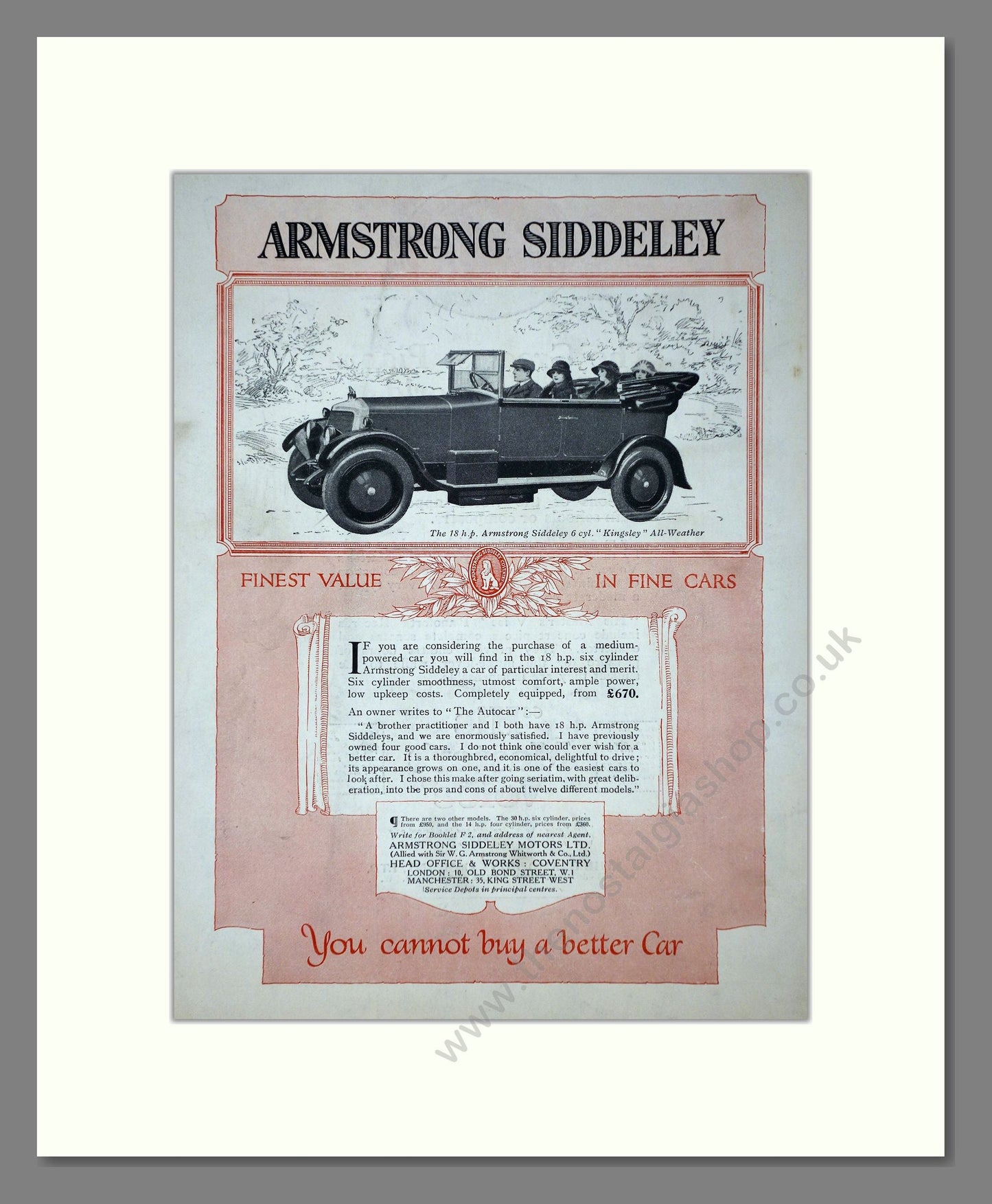 Armstrong Siddeley - Kingsley All Weather. Vintage Advert 1924 (ref AD65292)